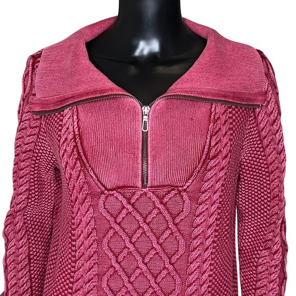 Soft Surroundings Fox Browning's Cable Knit Tunic Sweater M Raspberry Pink - Picture 5 of 12